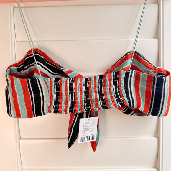 Out From Under Striped Bandeau Tie Top in Orange Turquoise Black & White S NWT - Picture 7 of 9